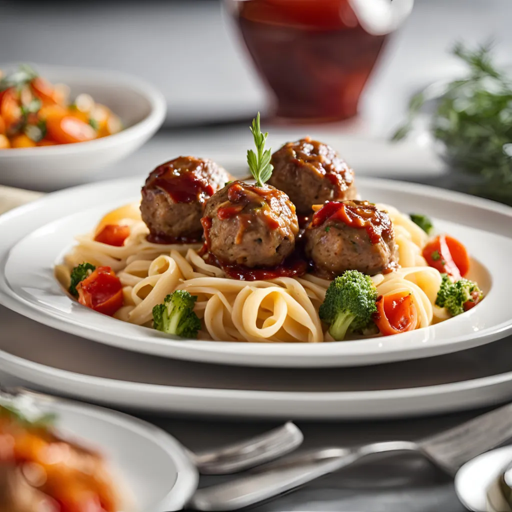 une assiette complète de boulettes servies avec un accompagnement.