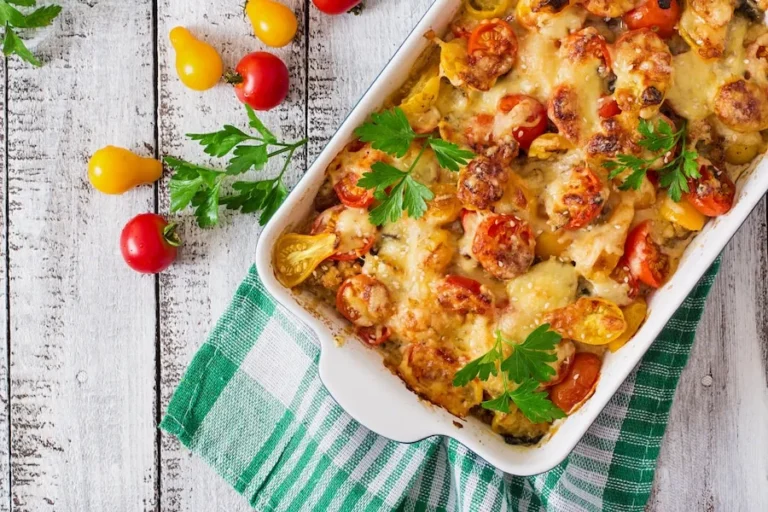 gratin chou fleur pomme de terre​ doré à la perfection, prêt à être dégusté.